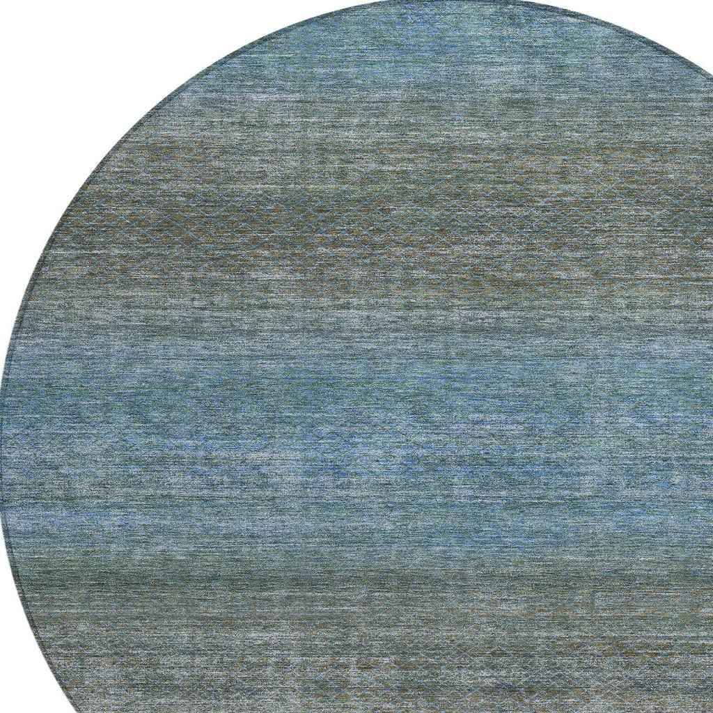 8' Blue And Taupe Round Geometric Washable Indoor Outdoor Area Rug