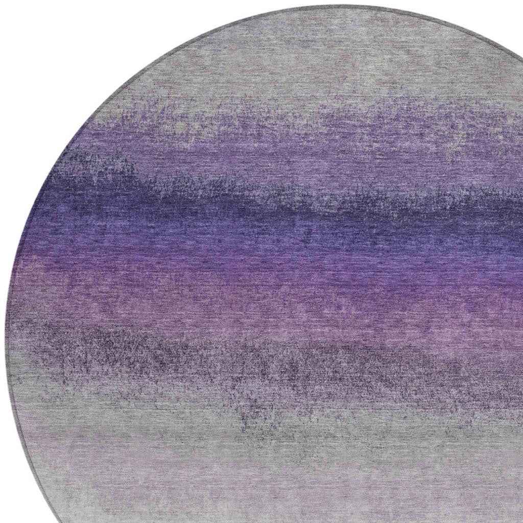 8' Lavender And Gray Round Ombre Washable Indoor Outdoor Area Rug