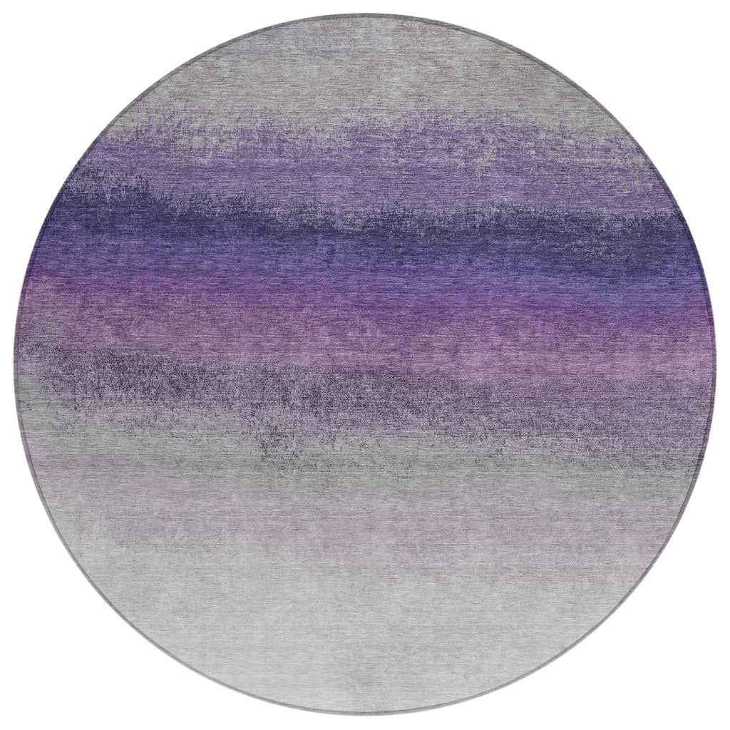 8' Lavender And Gray Round Ombre Washable Indoor Outdoor Area Rug