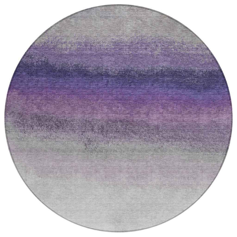 8' Lavender And Gray Round Ombre Washable Indoor Outdoor Area Rug