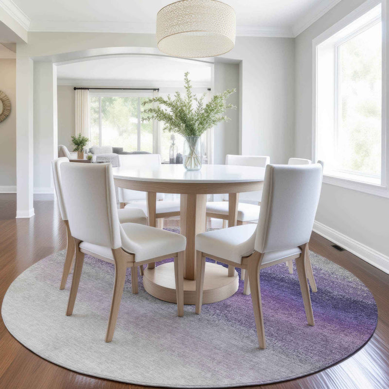 8' Lavender And Gray Round Ombre Washable Indoor Outdoor Area Rug