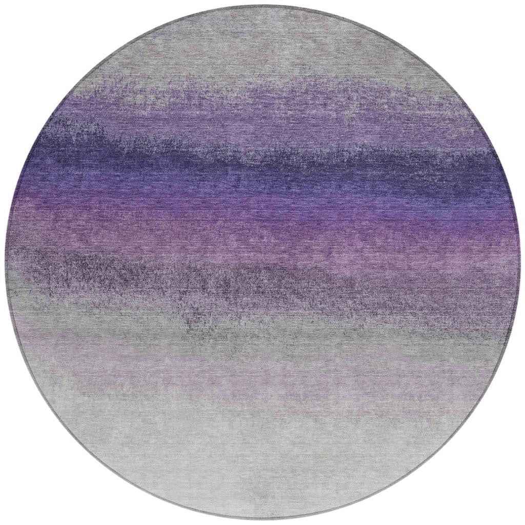 8' Lavender And Gray Round Ombre Washable Indoor Outdoor Area Rug
