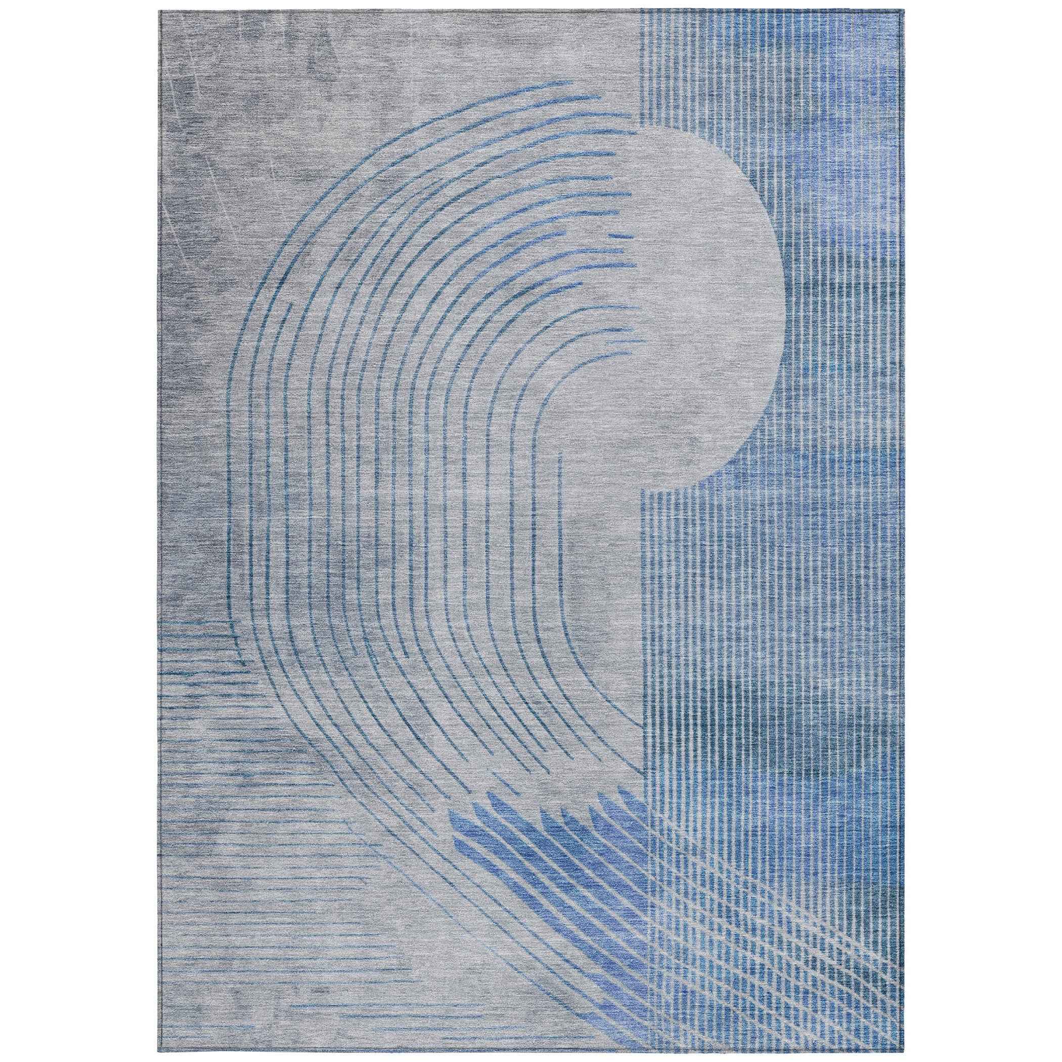 10' X 14' Blue And Gray Geometric Washable Indoor Outdoor Area Rug