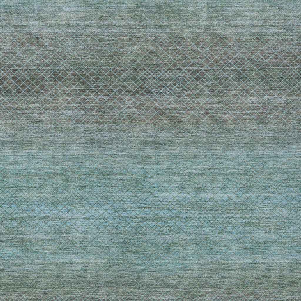 9' X 12' Teal Blue And Brown Geometric Washable Indoor Outdoor Area Rug