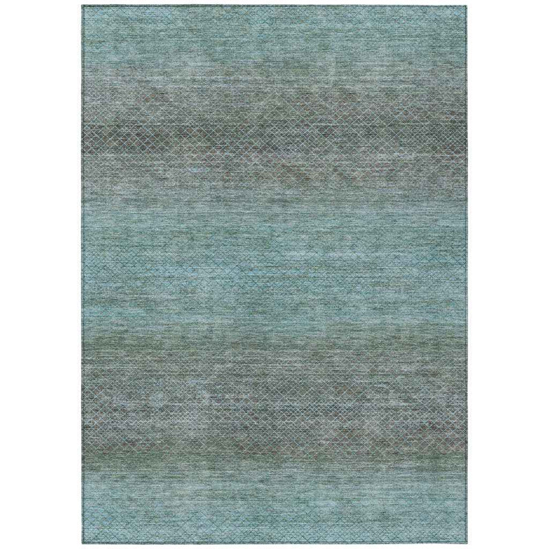 9' X 12' Teal Blue And Brown Geometric Washable Indoor Outdoor Area Rug