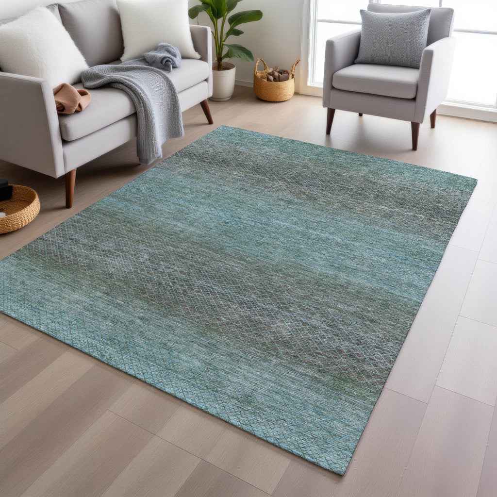 9' X 12' Teal Blue And Brown Geometric Washable Indoor Outdoor Area Rug