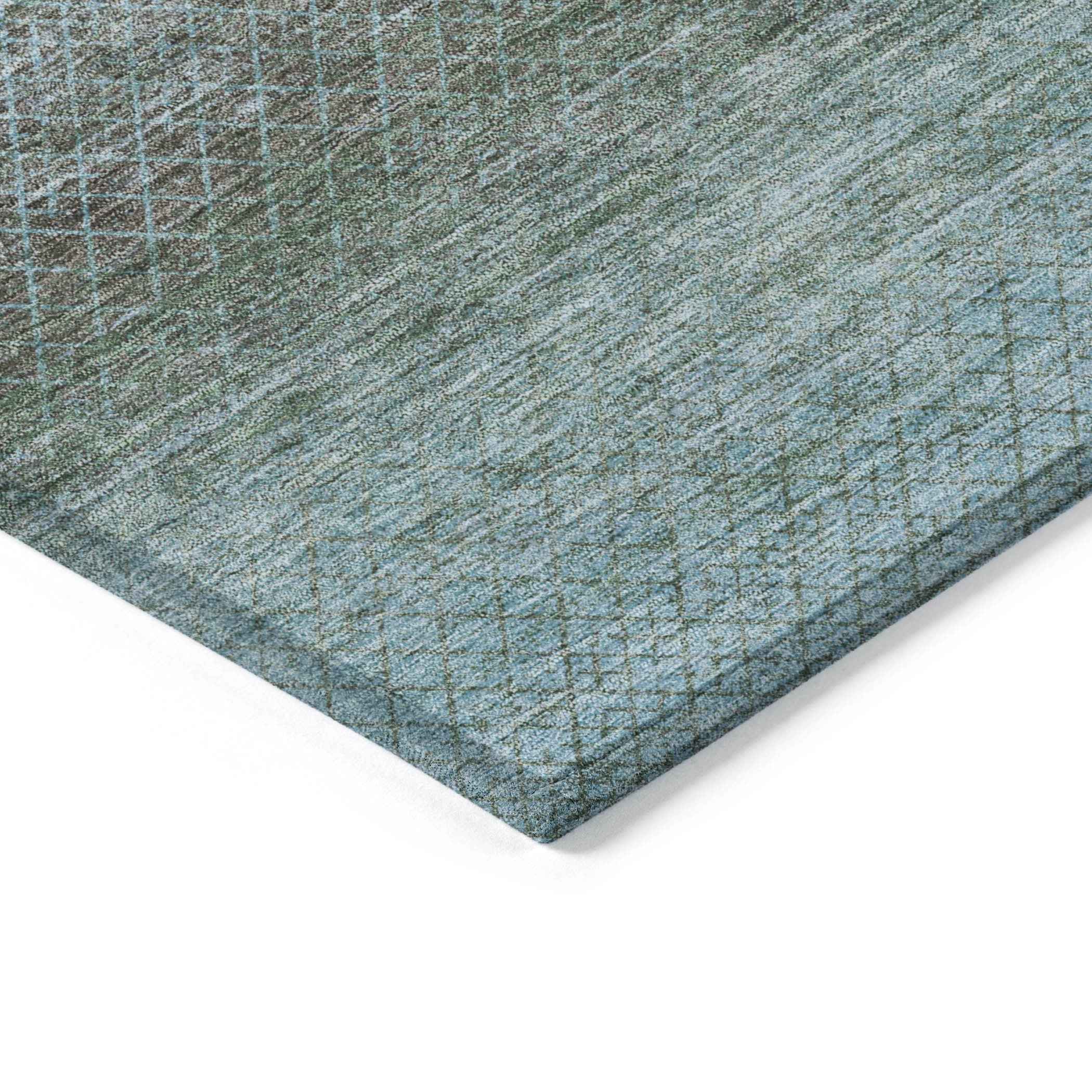 9' X 12' Teal Blue And Brown Geometric Washable Indoor Outdoor Area Rug