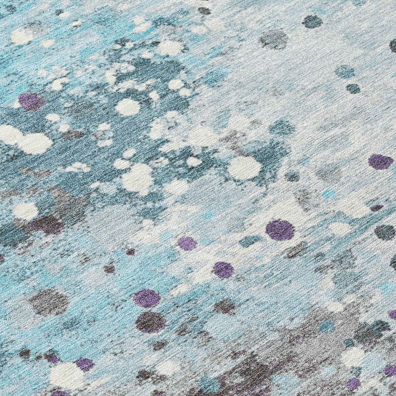 8' Teal Blue And Gray Round Abstract Washable Indoor Outdoor Area Rug