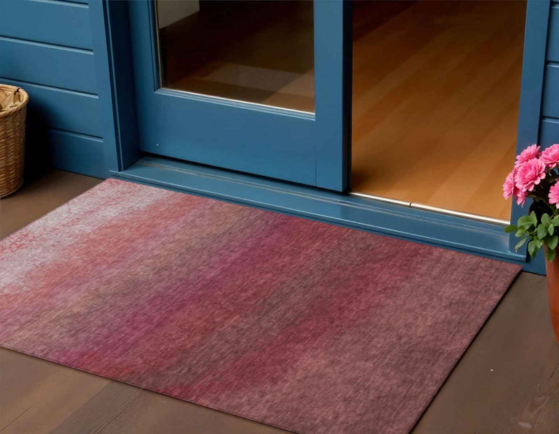 3' X 5' Red And Blush Ombre Washable Indoor Outdoor Area Rug