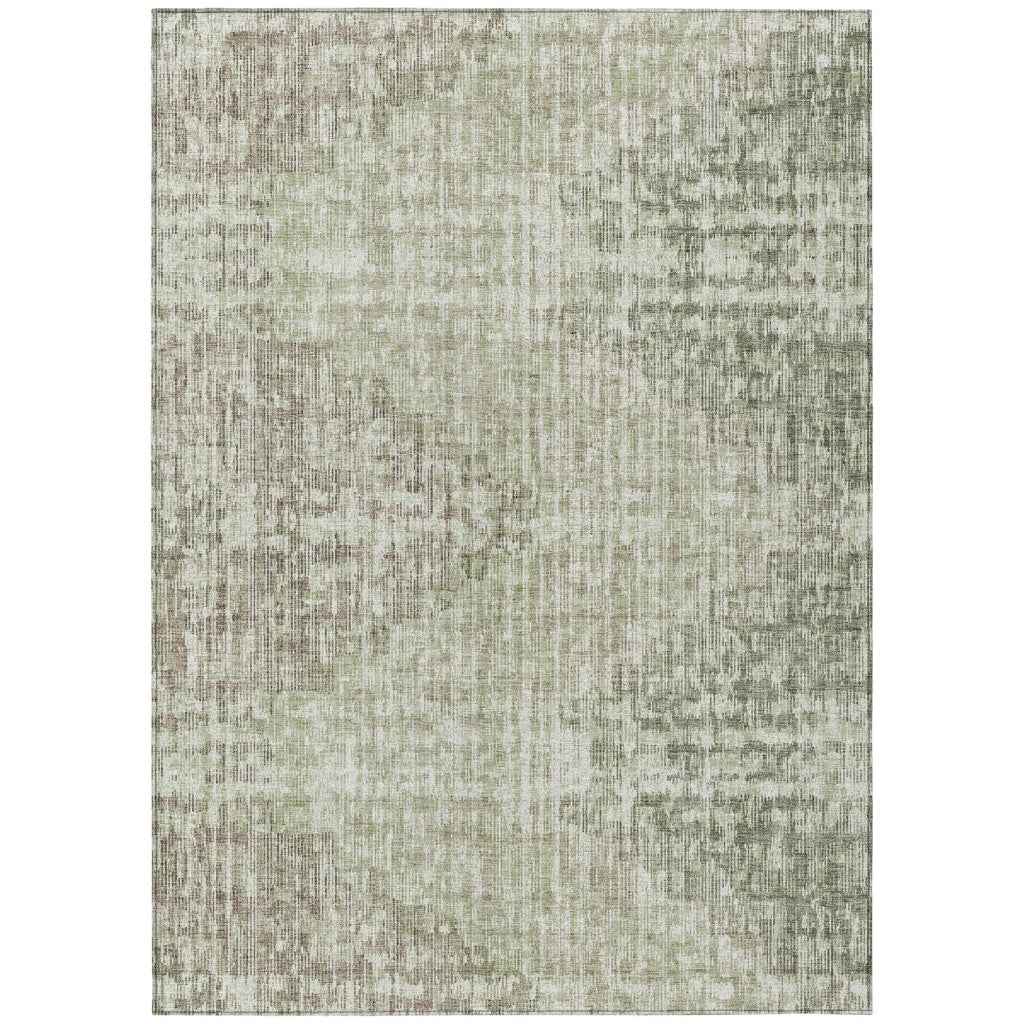 10' X 14' Fern Green And Ivory Geometric Washable Indoor Outdoor Area Rug
