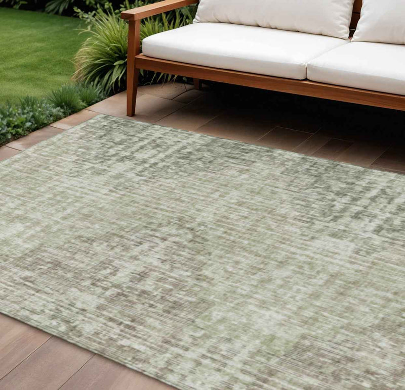 10' X 14' Fern Green And Ivory Geometric Washable Indoor Outdoor Area Rug