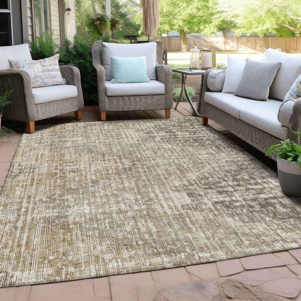 9' X 12' Khaki And Beige Geometric Washable Indoor Outdoor Area Rug