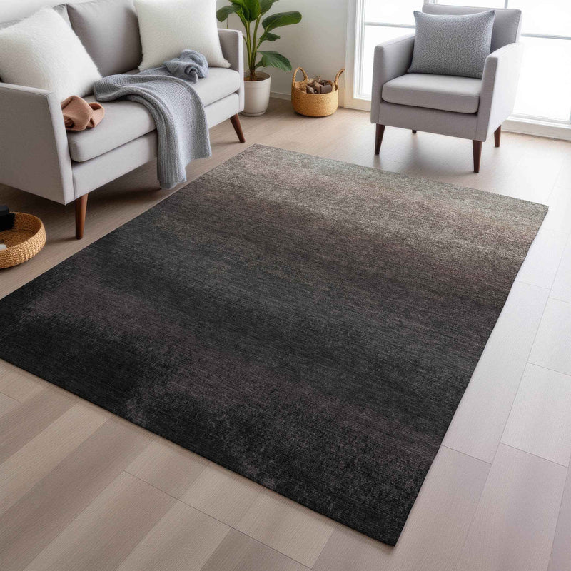 8' X 10' Black And Silver Ombre Washable Indoor Outdoor Area Rug