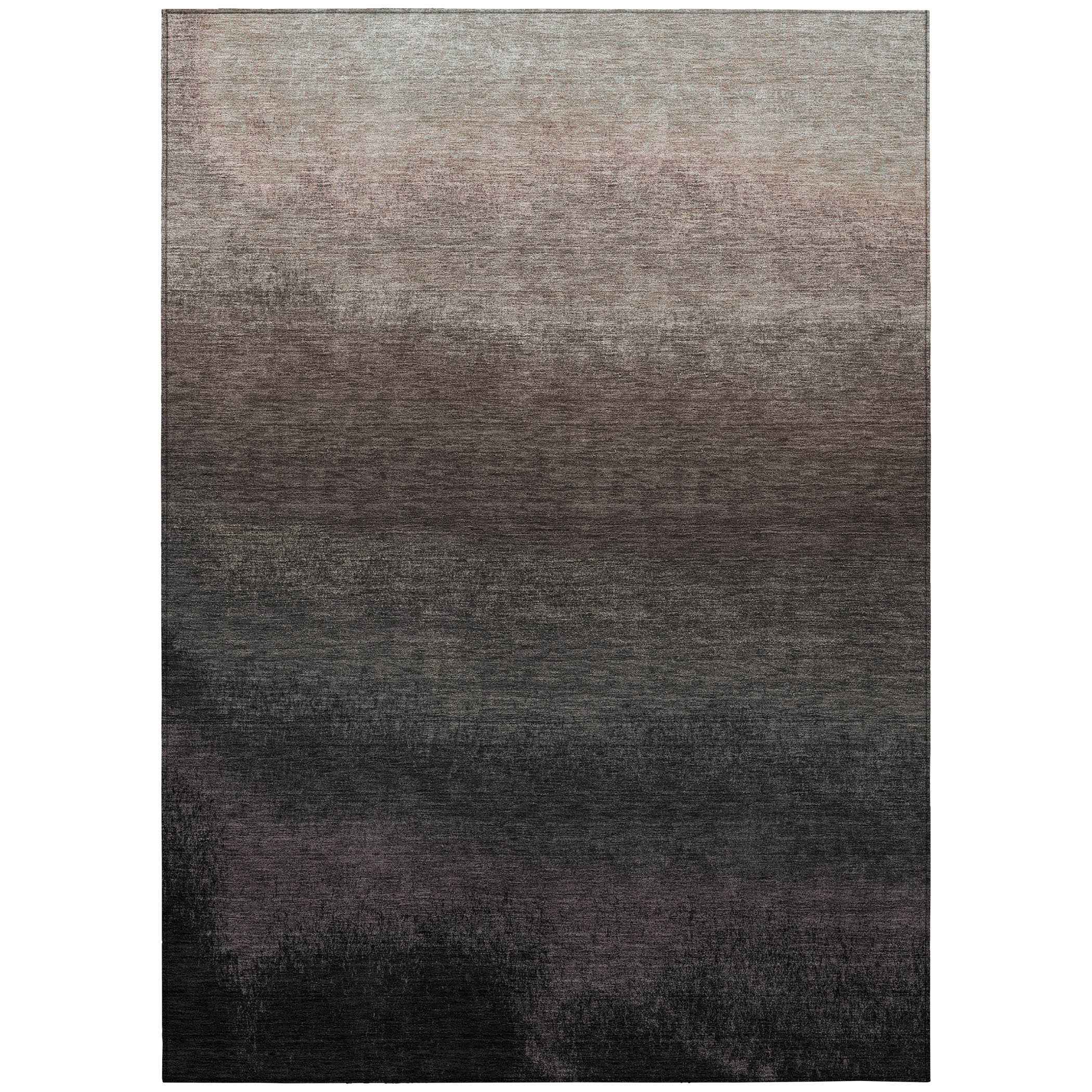 8' X 10' Black And Silver Ombre Washable Indoor Outdoor Area Rug