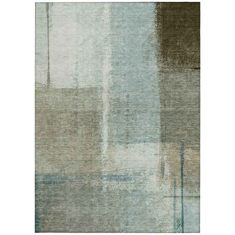 3' X 5' Pale Aqua And Beige Abstract Washable Indoor Outdoor Area Rug