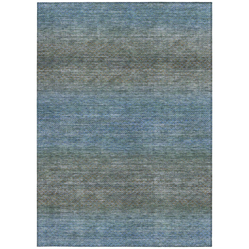 8' X 10' Blue And Taupe Geometric Washable Indoor Outdoor Area Rug