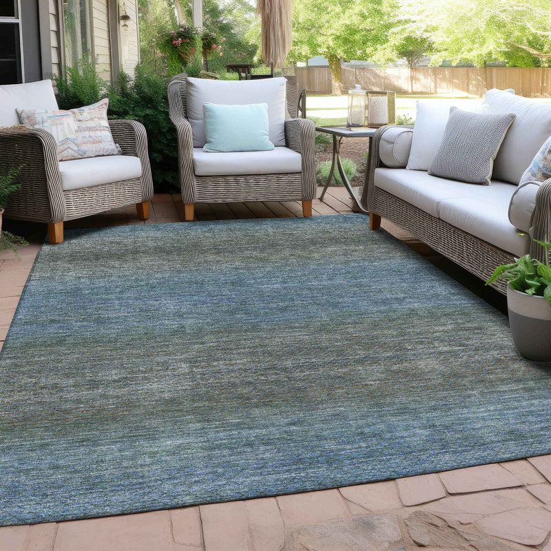8' X 10' Blue And Taupe Geometric Washable Indoor Outdoor Area Rug