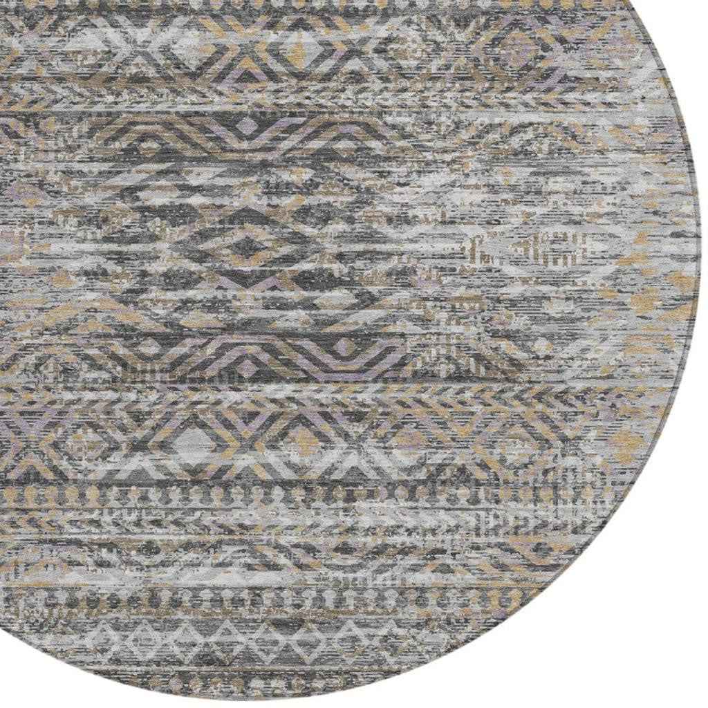 8' Gray And Beige Round Moroccan Washable Indoor Outdoor Area Rug