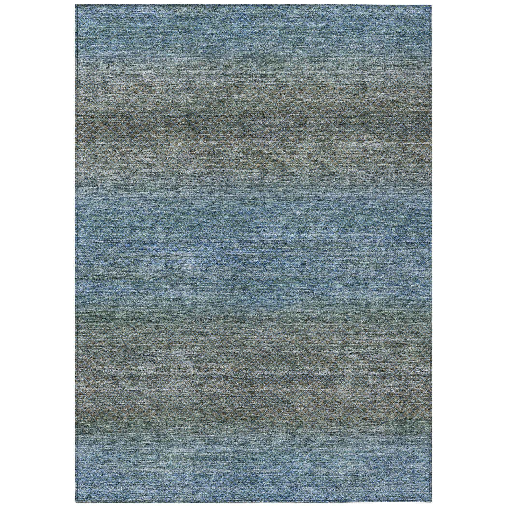8' X 10' Blue And Taupe Geometric Washable Indoor Outdoor Area Rug