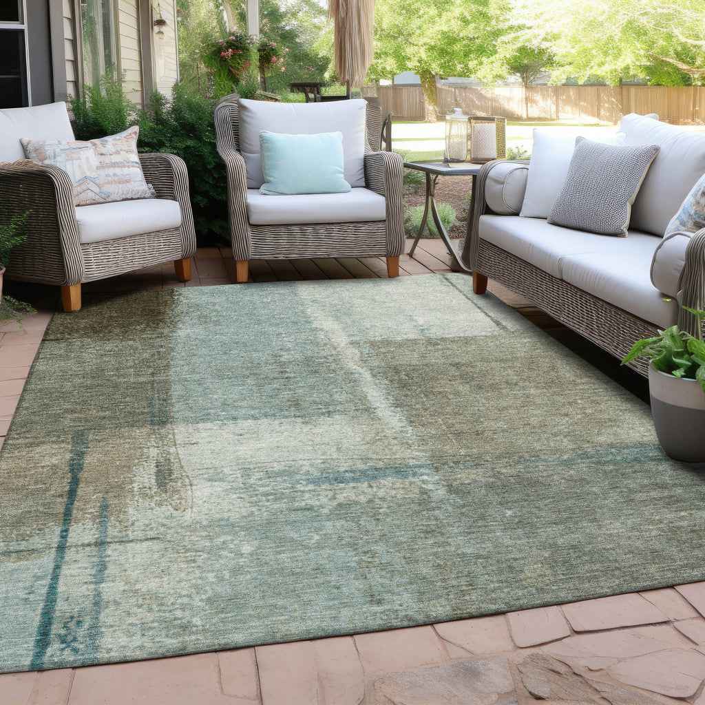 8' X 10' Pale Aqua And Beige Abstract Washable Indoor Outdoor Area Rug