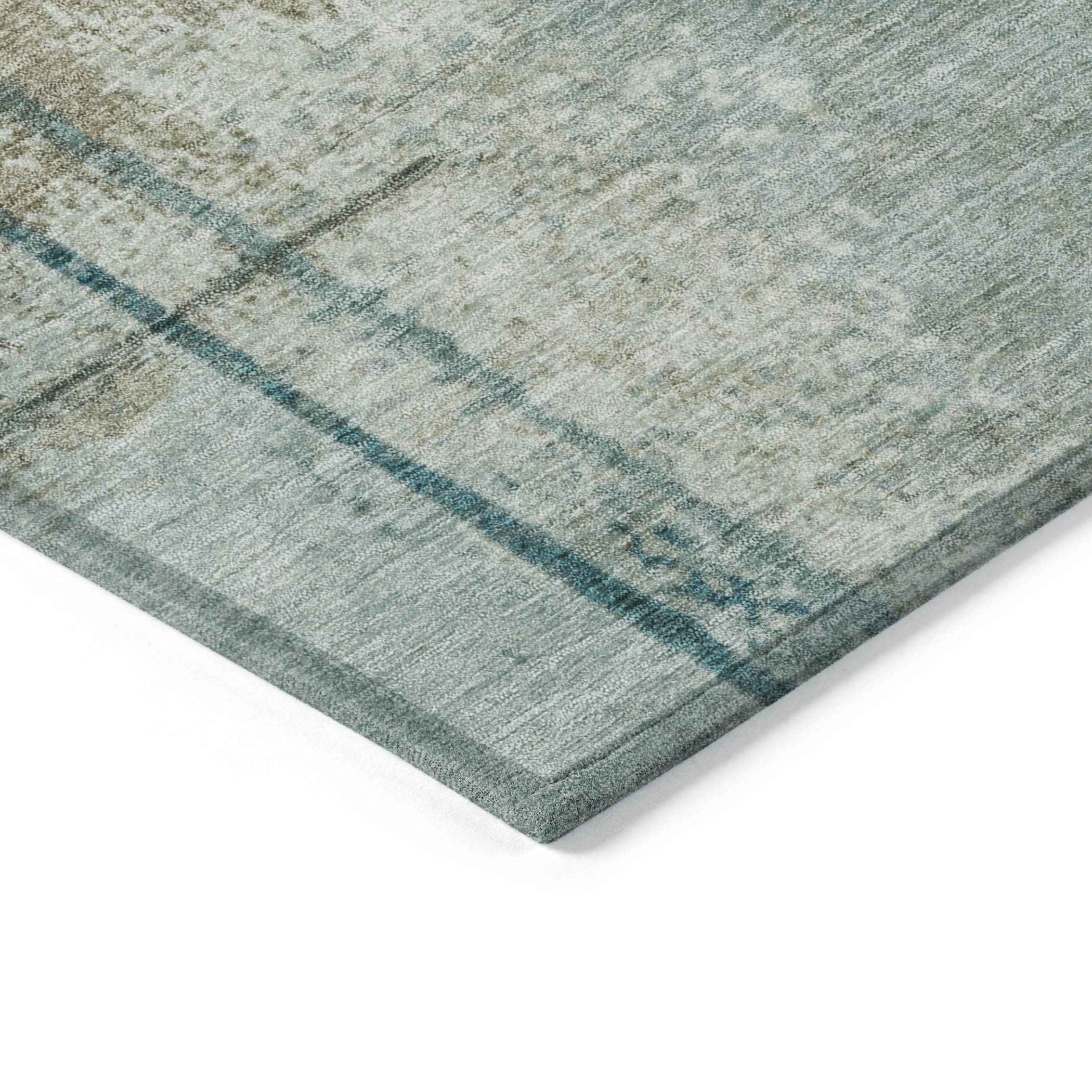 8' X 10' Pale Aqua And Beige Abstract Washable Indoor Outdoor Area Rug