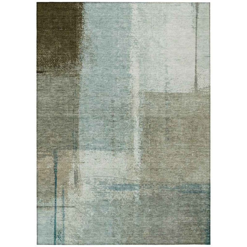 8' X 10' Pale Aqua And Beige Abstract Washable Indoor Outdoor Area Rug