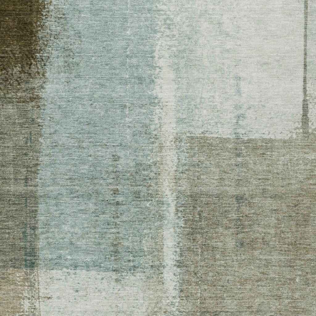 8' X 10' Pale Aqua And Beige Abstract Washable Indoor Outdoor Area Rug