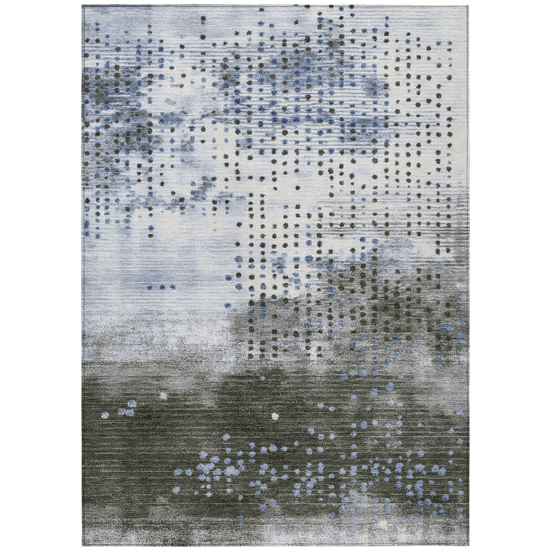 5' X 8' Denim Blue And Brown Geometric Washable Indoor Outdoor Area Rug