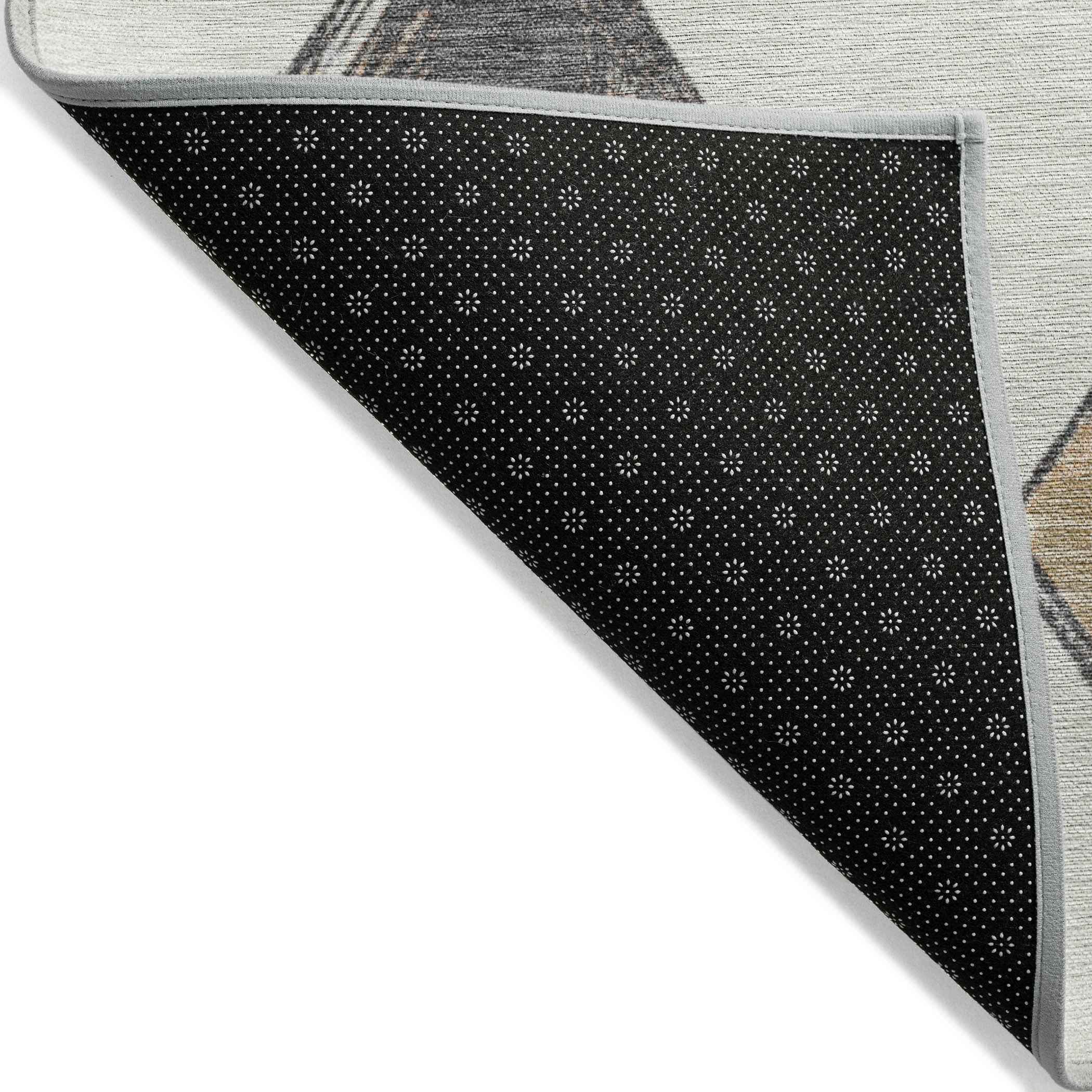 5' X 8' Ivory Gold And Gray Geometric Washable Indoor Outdoor Area Rug