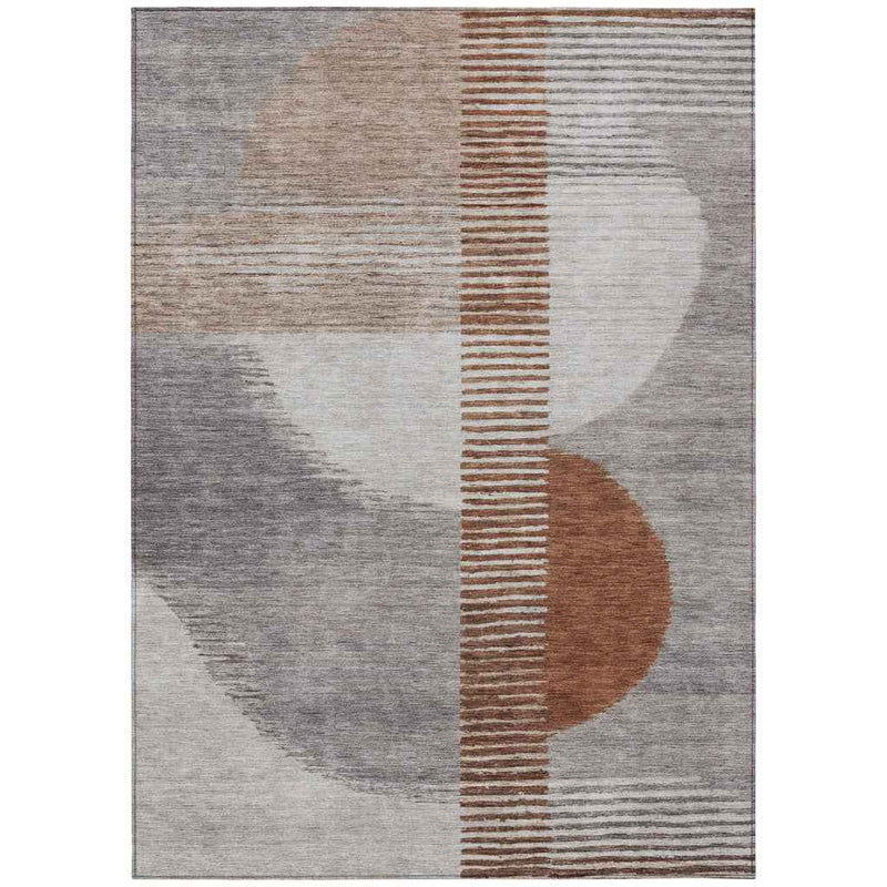 3' X 5' Taupe And Rust Geometric Washable Indoor Outdoor Area Rug