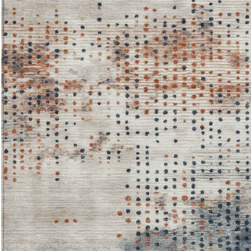 9' X 12' Linen And Navy Blue Geometric Washable Indoor Outdoor Area Rug