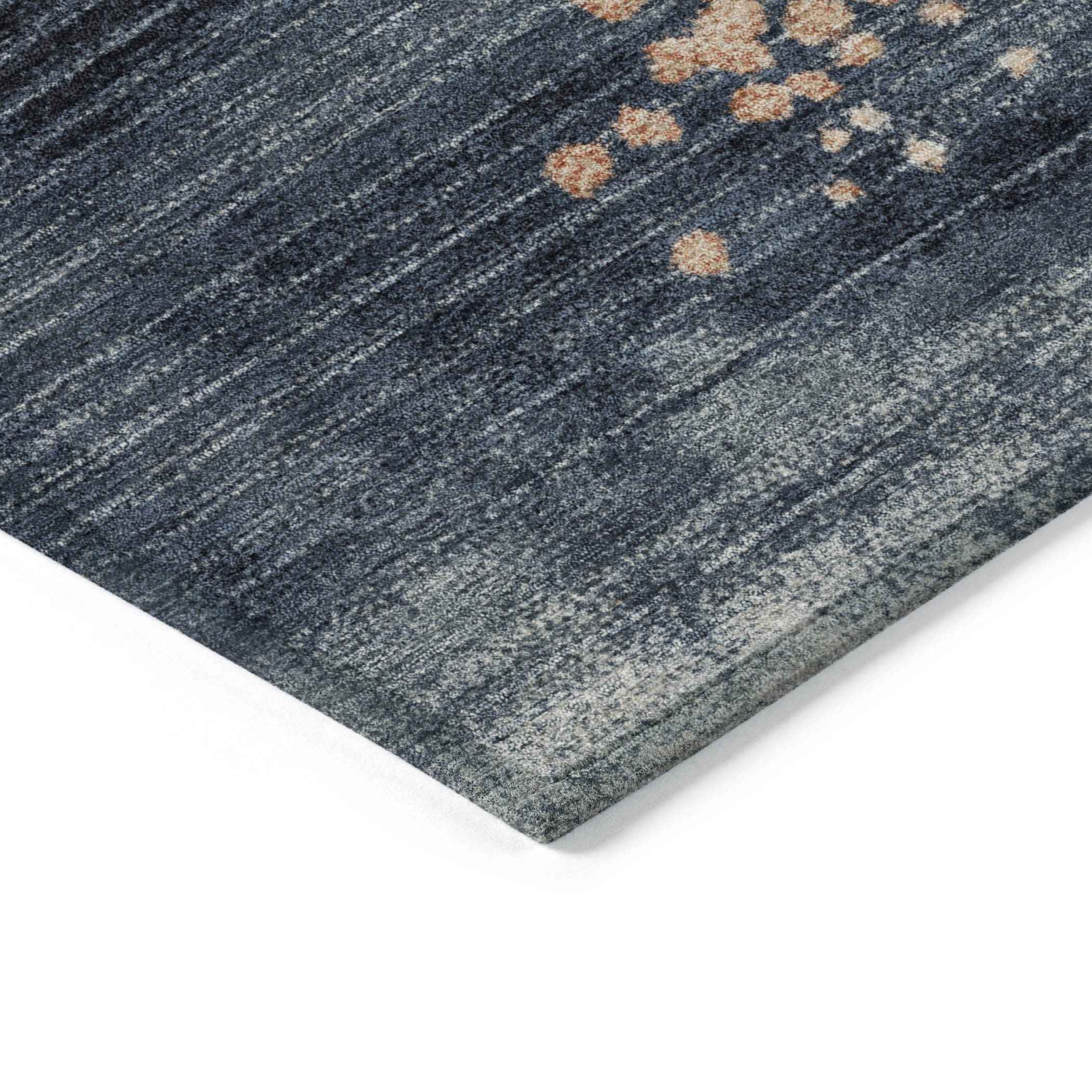 9' X 12' Linen And Navy Blue Geometric Washable Indoor Outdoor Area Rug