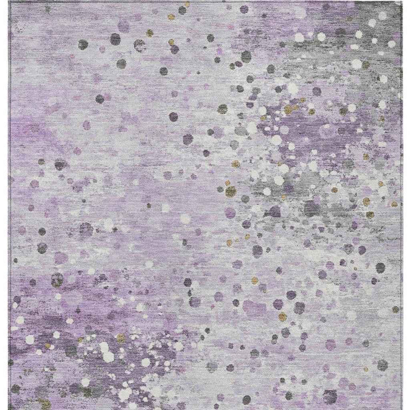 5' X 8' Lavender And Ivory Abstract Washable Indoor Outdoor Area Rug