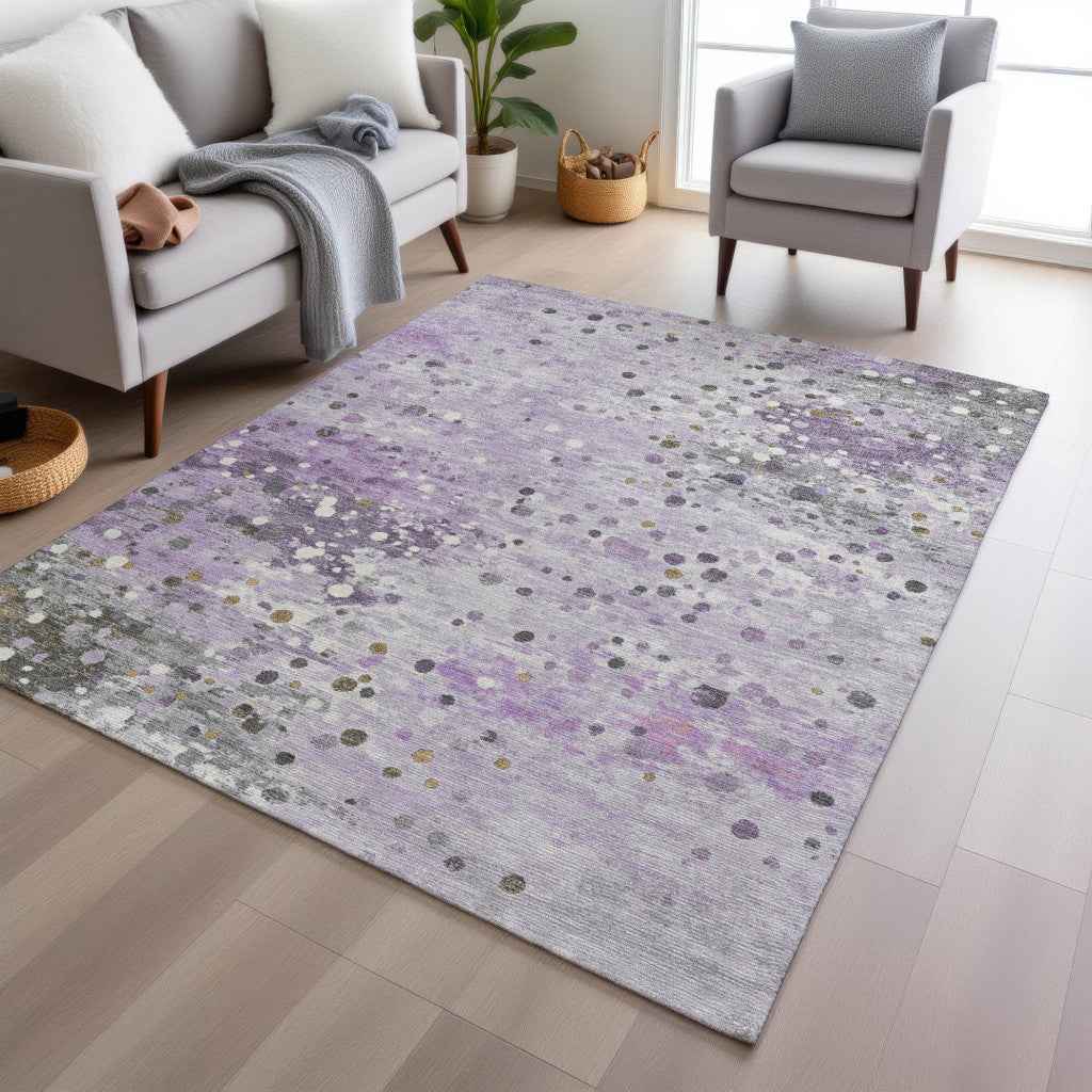 5' X 8' Lavender And Ivory Abstract Washable Indoor Outdoor Area Rug