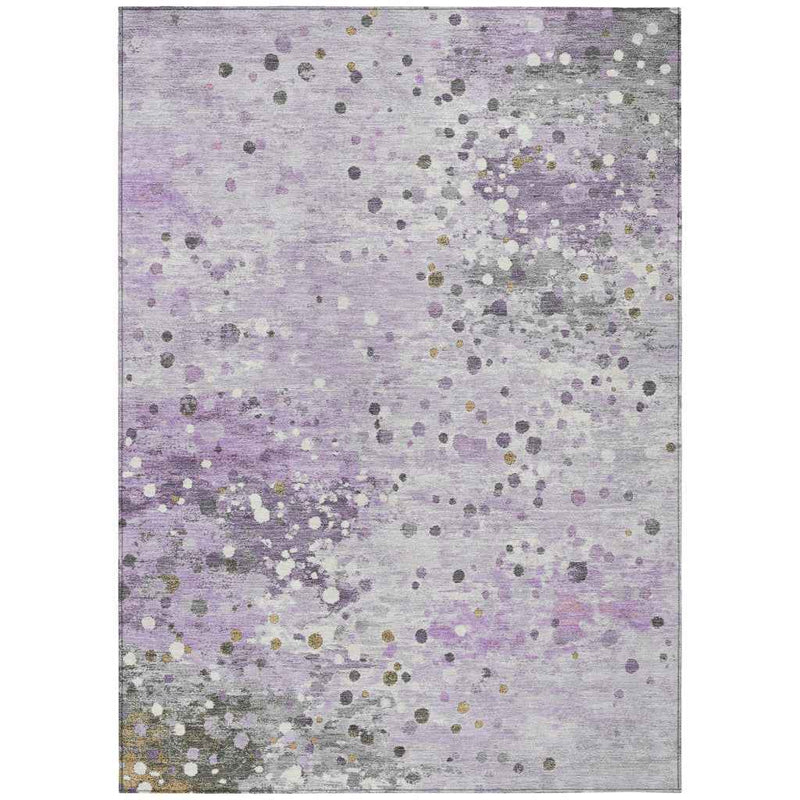 5' X 8' Lavender And Ivory Abstract Washable Indoor Outdoor Area Rug