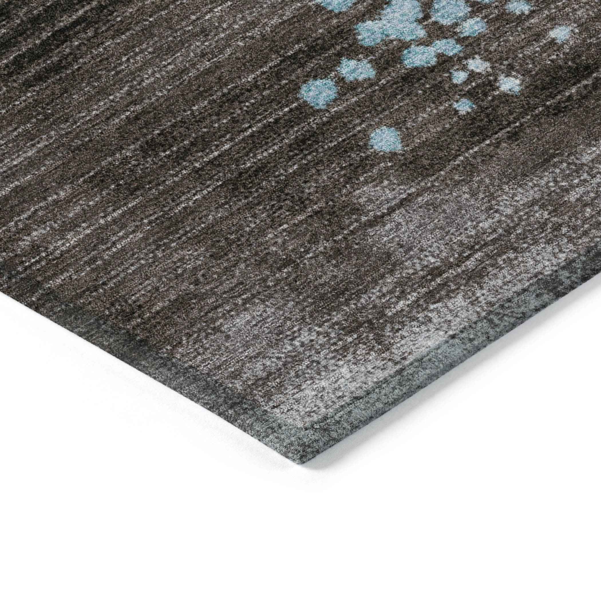 10' X 14' Teal Blue And Brown Geometric Washable Indoor Outdoor Area Rug