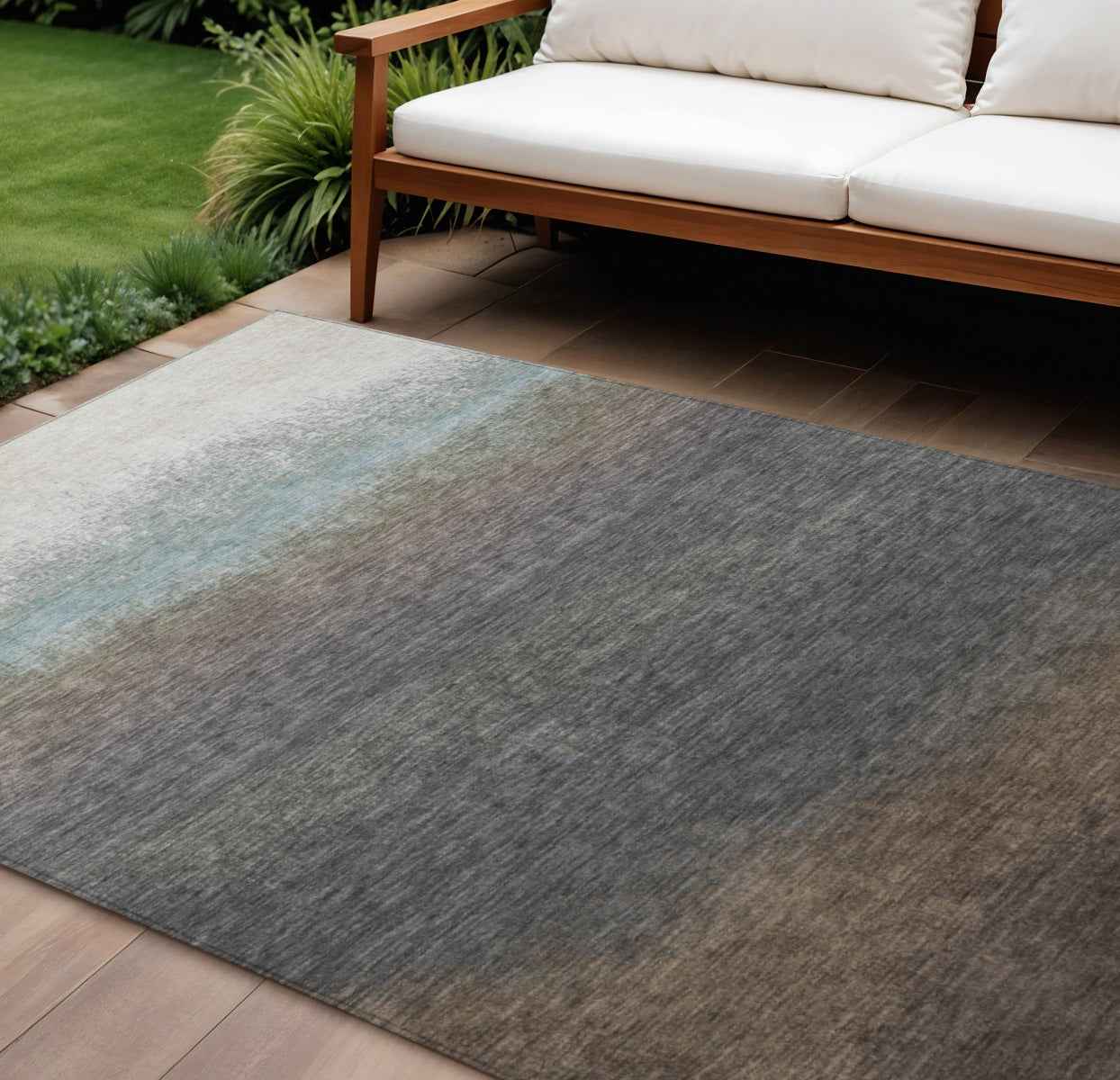 10' X 14' Brown And Beige Ombre Washable Indoor Outdoor Area Rug