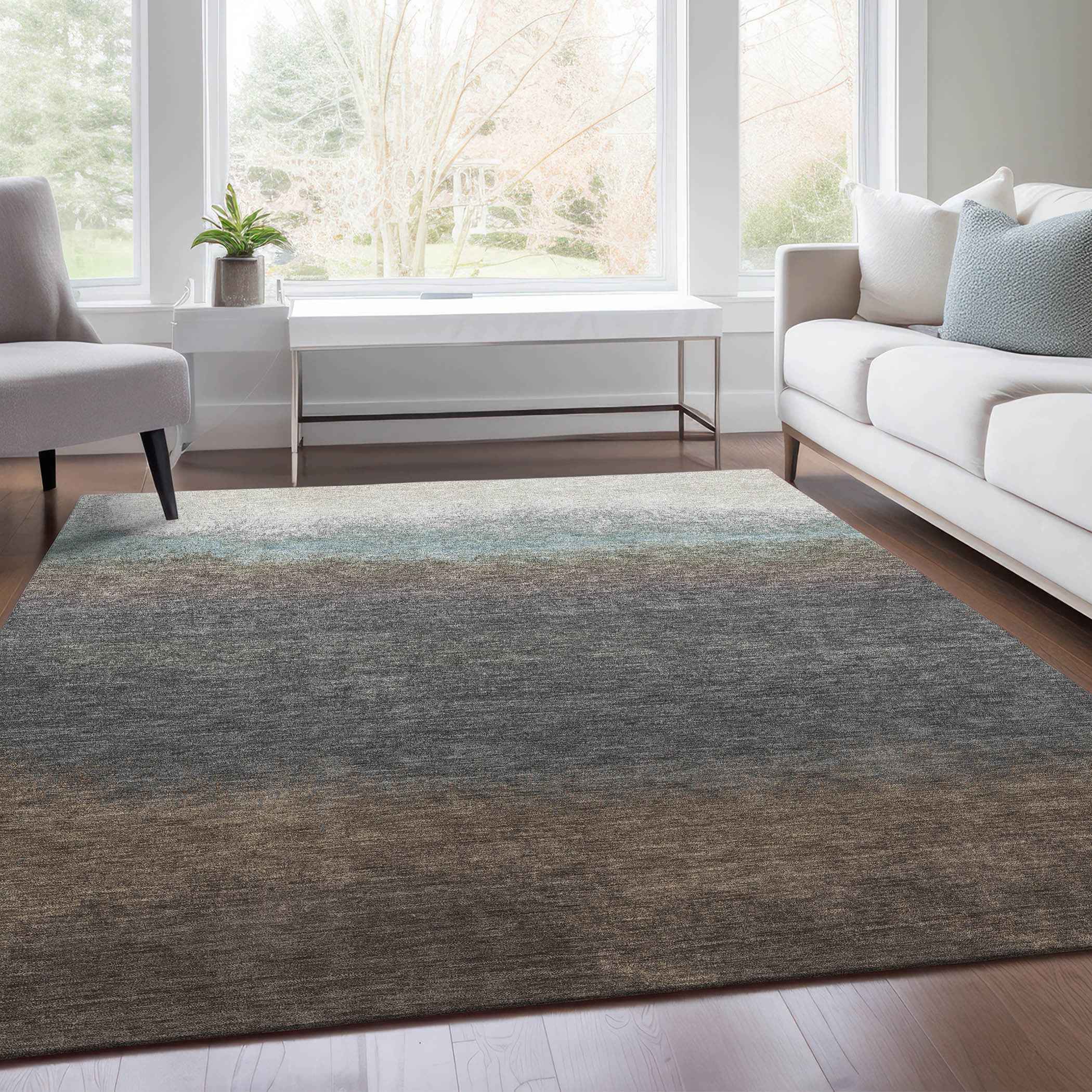 10' X 14' Brown And Beige Ombre Washable Indoor Outdoor Area Rug