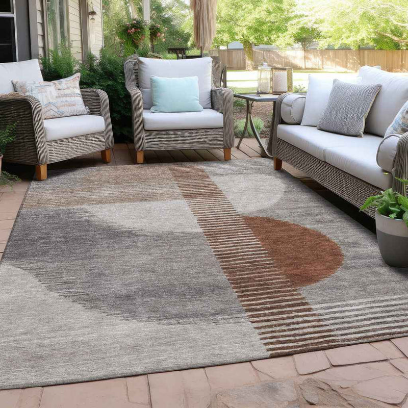 8' X 10' Taupe And Rust Geometric Washable Indoor Outdoor Area Rug