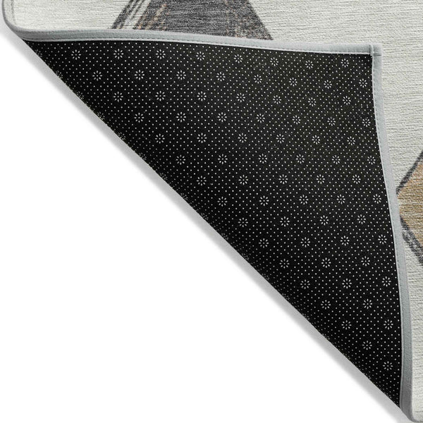 9' X 12' Ivory Gold And Gray Geometric Washable Indoor Outdoor Area Rug