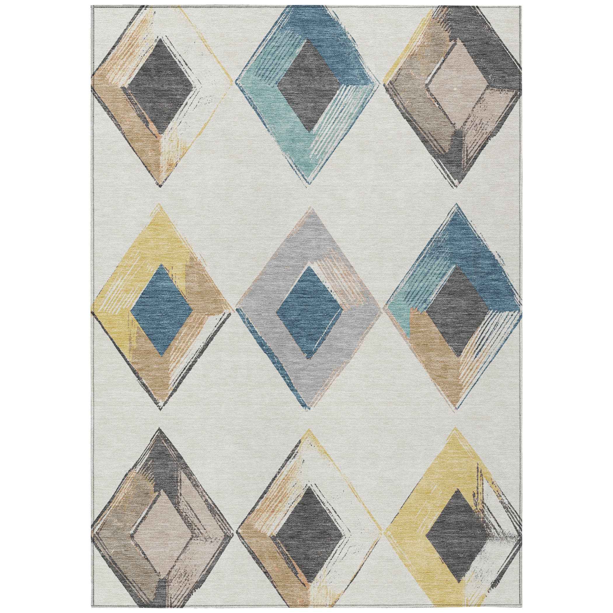 9' X 12' Ivory Gold And Gray Geometric Washable Indoor Outdoor Area Rug