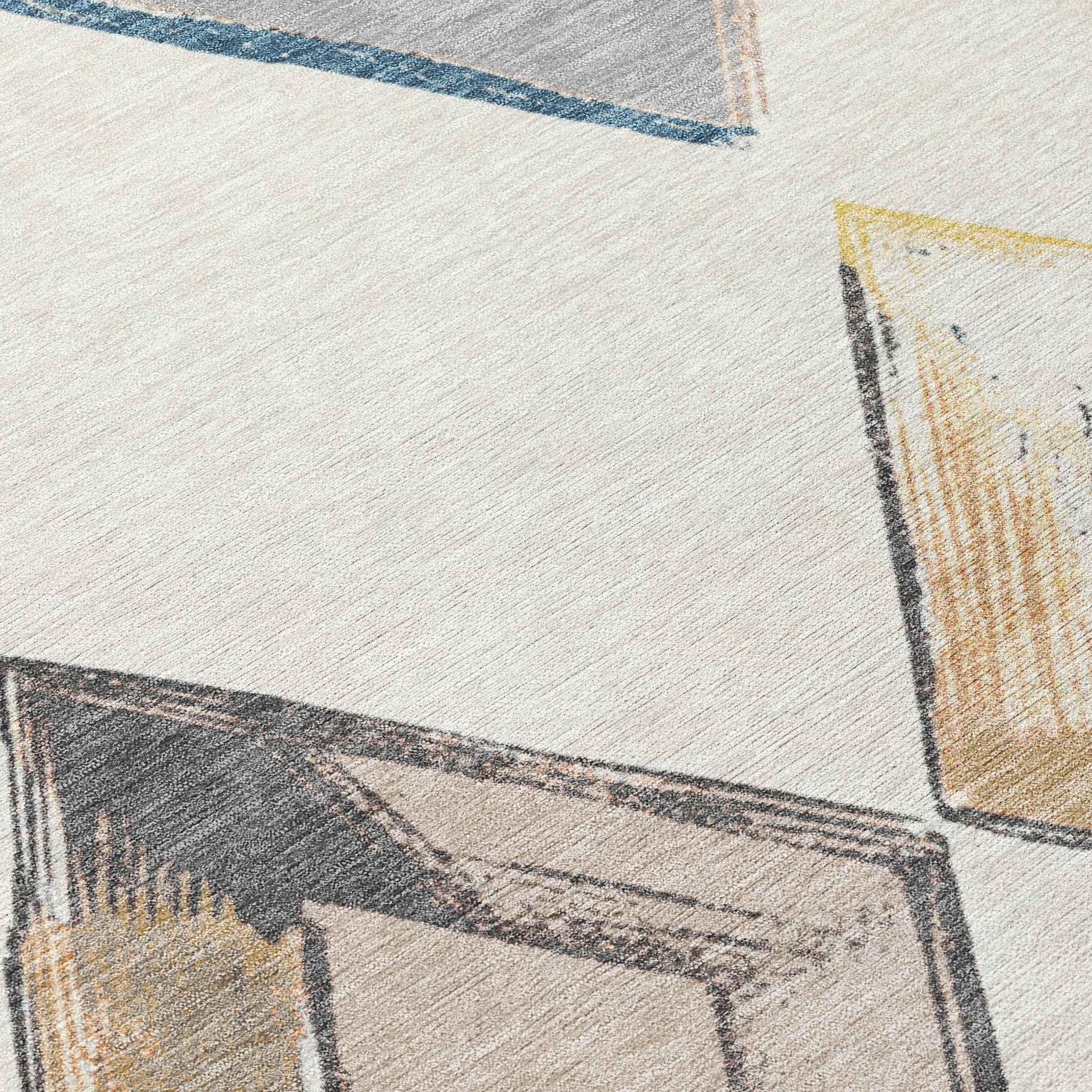 9' X 12' Ivory Gold And Gray Geometric Washable Indoor Outdoor Area Rug