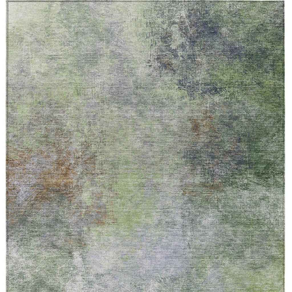 8' X 10' Fern Green And Copper Abstract Washable Indoor Outdoor Area Rug