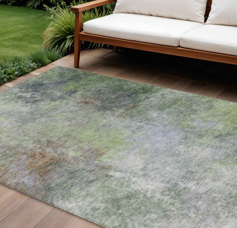 8' X 10' Fern Green And Copper Abstract Washable Indoor Outdoor Area Rug