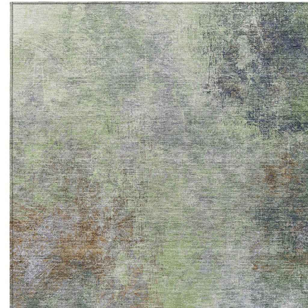 8' X 10' Fern Green And Copper Abstract Washable Indoor Outdoor Area Rug