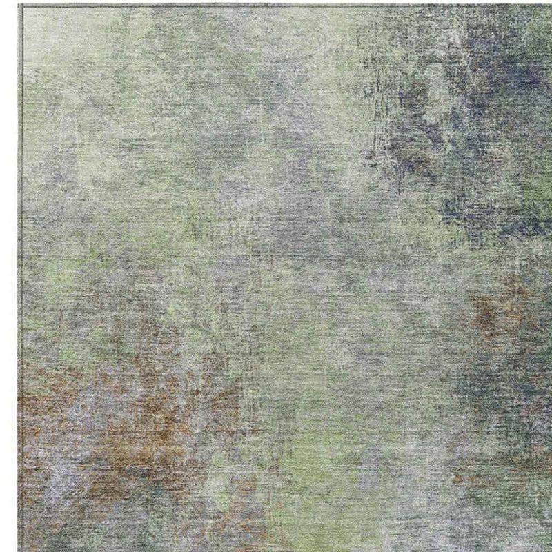8' X 10' Fern Green And Copper Abstract Washable Indoor Outdoor Area Rug