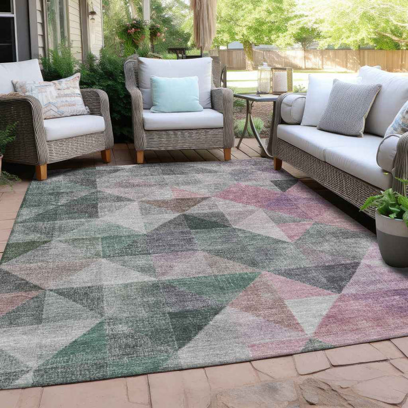 5' X 8' Blush And Green Geometric Washable Indoor Outdoor Area Rug
