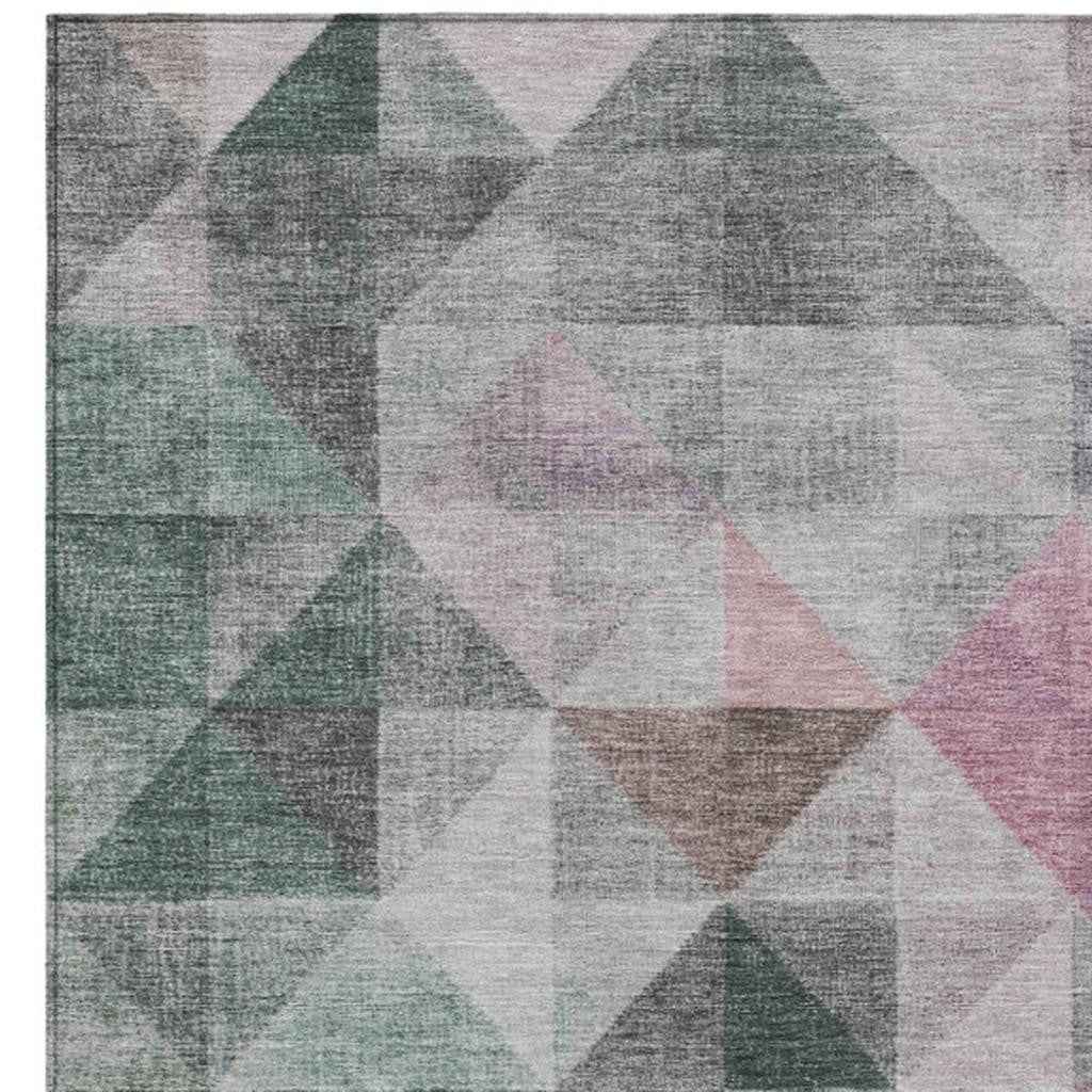 5' X 8' Blush And Green Geometric Washable Indoor Outdoor Area Rug