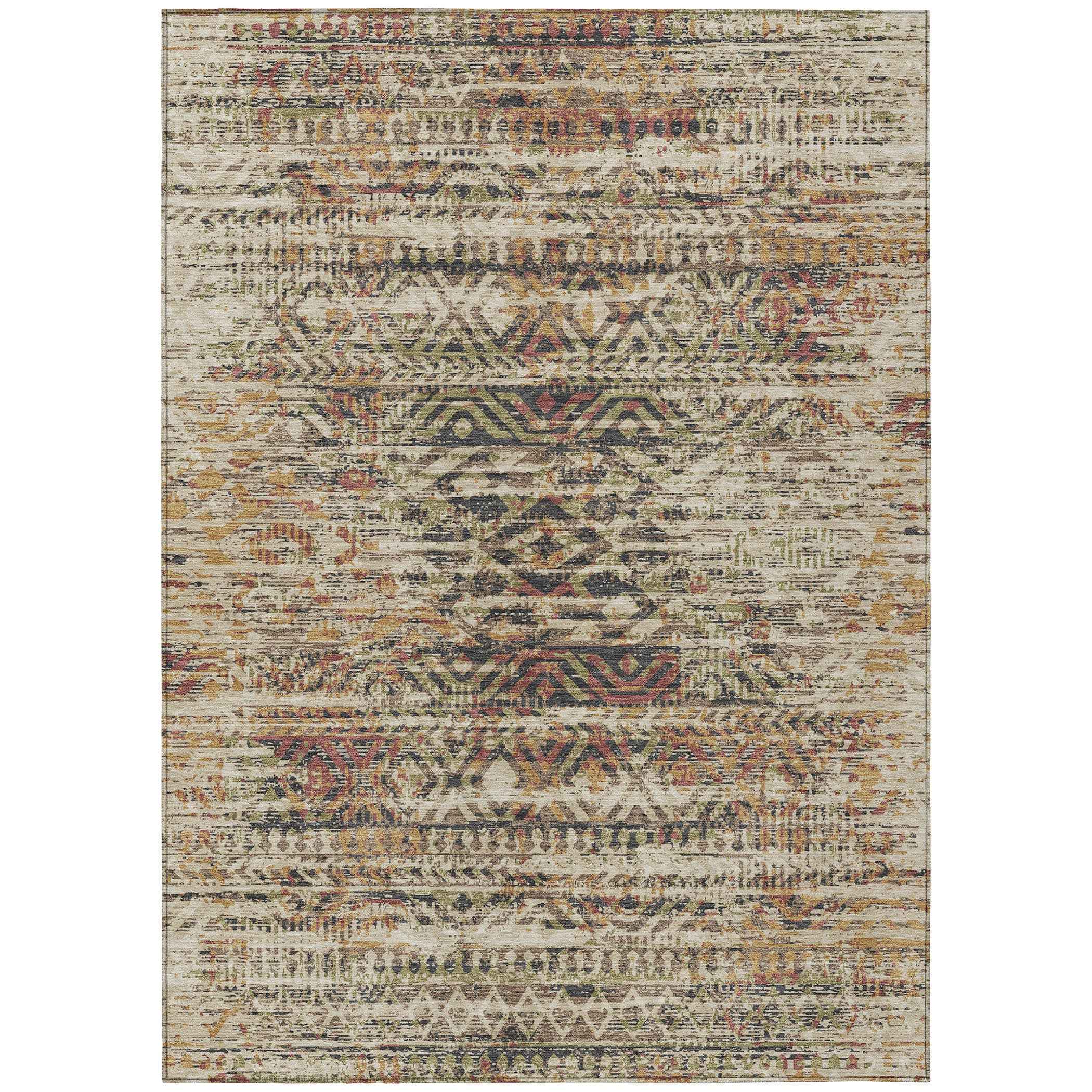 5' X 8' Beige And Fern Green Moroccan Washable Indoor Outdoor Area Rug