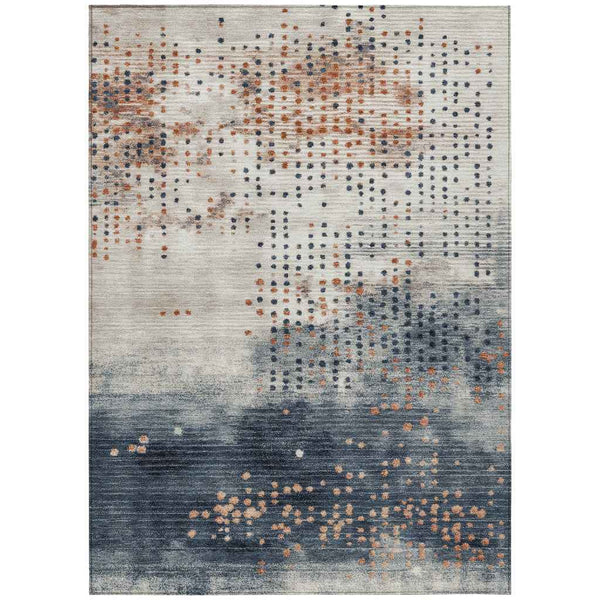 5' X 8' Linen And Navy Blue Geometric Washable Indoor Outdoor Area Rug